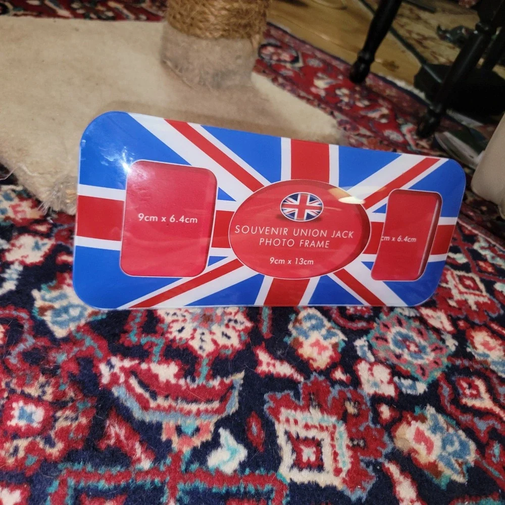 Souvenir Union Jack Double Photo Frame Red White Blue UK Flag
